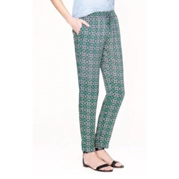 J.Crew Campbell Pink Green Medallion Ankle Pant size 4 - Picture 1 of 6